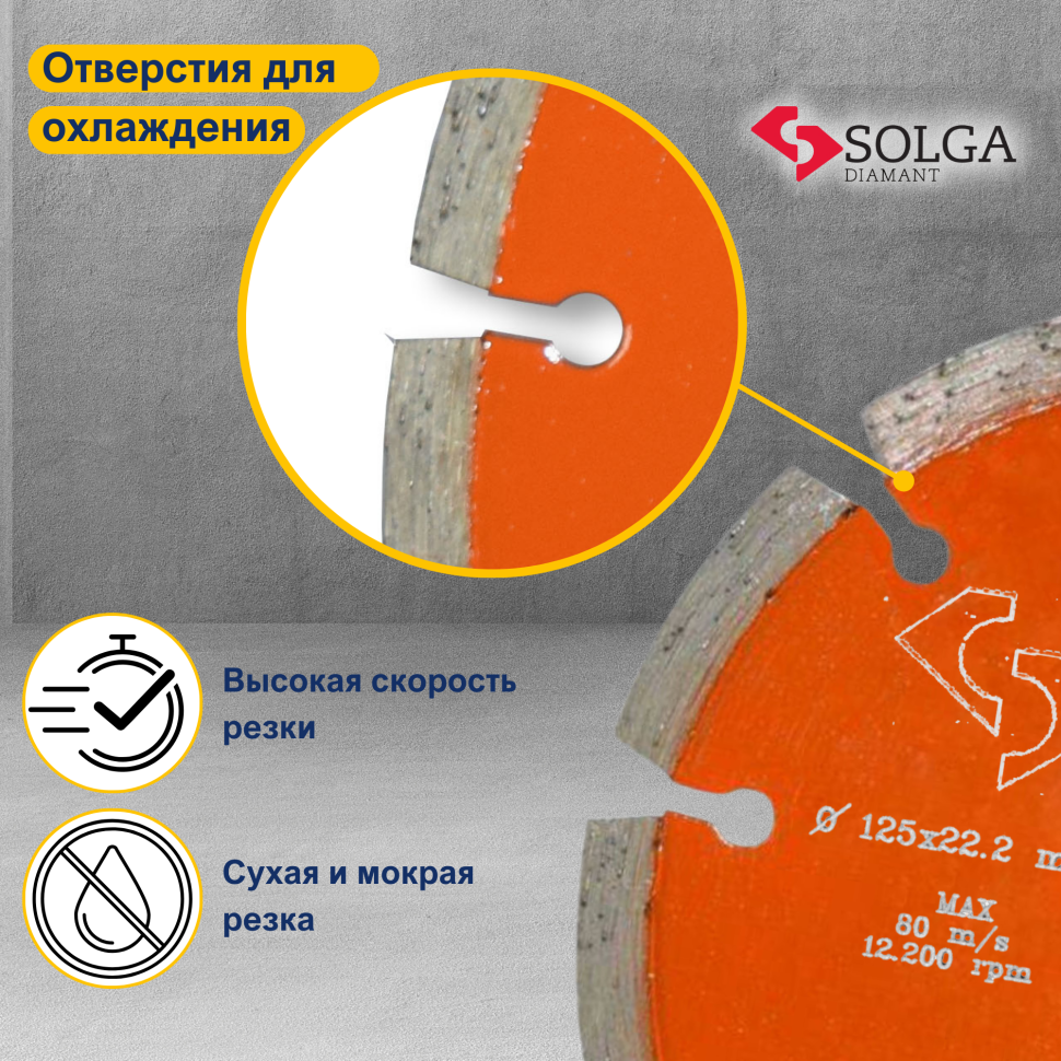 Диск алмазный СОЛГА ДИАМАНТ (Solga Diamant) БЕЙСИК (BASIC) сегментный по железобетону 125х22,23 мм (12803125)